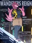 absurd_res aloha_shirt alter_(katauni) anthro avian beak bird bodysuit clothed clothing digital_media_(artwork) english_text eyewear feathers flamingo galadri_aven glasses hi_res katauni looking_at_viewer magazine male pattern_clothing pattern_shirt pattern_topwear pink_body pink_feathers science_fiction shirt simple_background skinsuit smile solo story story_in_description tail text tight_clothing topwear