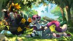 16:9 4k absurd_res accessory all_fours anime_style anthro aqianr black_body black_fur bodily_fluids bottomwear canid canine canis clear_sky clothing collar czechoslovakian_wolfdog denyx_(denyx_dubwolf) domestic_dog domestic_ferret duo falling_leaves feet foot_fetish foot_lick forest fur glowing glowing_eyes green_eyes grey_body grey_bottomwear grey_clothing grey_fur grey_pants grey_shorts herding_dog hi_res leash leash_pull leashed_collar licking log male male/male mammal mountain mustelid musteline necktie orange_body orange_fur pants pastoral_dog pawpads paws plant purple_body purple_fur raised_paw red_collar red_leash red_necktie rock saliva saliva_on_pawpads shadow sheepdog shirt shorts sky tongue topwear tree true_musteline under_tree water waterfall weasel white_body white_clothing white_fur white_shirt white_topwear widescreen wood zero_(xaquet)