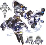  1girl absurdres blue_eyes commentary_request detached_arm dress highres humanoid_robot joints mechanical_hair metal_skin mix_(candlmix) original robot robot_girl robot_joints science_fiction white_background 