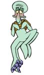 4_legs absurd_res anthro apprehensive aquatic blush blush_lines catponything cephalopod clothed clothing clothing_lift coleoid decapodiform hi_res lidded_eyes lying male mollusk nickelodeon null on_back raised_leg shirt shirt_lift simple_background solo spongebob_squarepants squid squidward_tentacles suction_cup_(anatomy) suggestive_pose teal_body topwear white_background