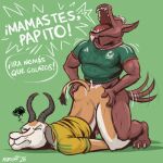 1:1 2026 adidas anal anal_penetration antelope artist_name ass_up barely_visible_genitalia barely_visible_penis beard bodily_fluids bottomless bottomless_male bovid canid canine canis claws clothed clothing cum cum_in_ass cum_inside dated dialogue digital_drawing_(artwork) digital_media_(artwork) domestic_dog emanata eyes_closed facial_hair fifa frustration_cloud genital_fluids genitals green_background hairless hairless_dog hi_res horn jersey male male/male mammal mexico mexico_national_football_team muscular muscular_male nanoff open_mouth penetration penile penile_penetration penis penis_in_ass primitive_dog sex shirt simple_background soccer_jersey south_africa south_africa_national_football_team spanish_text springbok tail tail_motion tailwag teeth text topwear translated true_antelope xoloitzcuintli