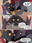 2026 absurd_res anthro bangs black_body blue_eyes bodily_fluids claws clothed clothing comic dialogue digital_media_(artwork) duo ear_piercing ear_ring eeveelution english_text facial_piercing female generation_2_pokemon generation_5_pokemon hi_res inner_ear_fluff kabedon lucky_(odeko-yma) male nintendo nose_piercing nose_ring nova_(odeko-yma) odeko-yma open_mouth piercing pinned pinned_to_wall pokemon pokemon_(species) pokemon_mystery_dungeon red_claws red_eyes ring_piercing septum_piercing septum_ring signature snarling speech_bubble spike_chunsoft surprised sweat sweatdrop text tuft umbreon yellow_sclera zoroark