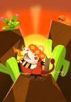  cactus closed_eyes commentary_request crocalor crocodile crocodilian desert fire flower happy hat highres horns iltuki maractus no_humans open_mouth pink_flower pokemon pokemon_(creature) pokemon_focus sharp_teeth single_horn sombrero sunset tail teeth trapinch yellow_eyes 