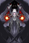  1girl absurdres angel angel_wings black_dress black_gloves breasts commentary_request dress extra_eyes fantasy gloves halo highres long_hair medium_breasts multiple_wings original pale_skin solo very_long_hair white_hair wings yamahuki yellow_eyes 