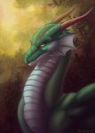  2020 absurd_res amber_eyes ambiguous_gender bitemylip digital_media_(artwork) dragon feral green_body green_scales hi_res horn scales scalie solo spines western_dragon white_body white_scales 