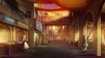  arch bridge cloud cloudy_sky crate evening faceless food game_asset karakara_2_(game) katou_taira market market_stall non-web_source official_art outdoors pedestrian_bridge people self-datamine sign sky variant_set vegetable wooden_box 