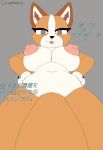 anthro australian_cattle_dog big_breasts big_penis bluey_(series) breasts canid canine canis cattledog chilli_heeler crispynecro domestic_dog dominant dominant_gynomorph dominant_intersex first_person_view fur genitals gynomorph herding_dog hi_res huge_penis humanoid_genitalia humanoid_penis imminent_cumshot intersex japanese_text looking_at_viewer mammal mature_gynomorph mature_intersex naughty_face nipples orange_body orange_fur pastoral_dog penis puffy_nipples receiving_pov sketch smile smiling_at_viewer solo standing submissive submissive_pov text thick_thighs translation_request white_body white_fur