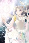  1girl absurdres bishoujo_senshi_sailor_moon bishoujo_senshi_sailor_moon_stars breasts cape choker commentary_request cowboy_shot double_bun earrings facial_mark forehead_mark gold_sleeves grey_eyes grey_hair hair_bun highres holding holding_scepter jewelry karasa_(tsukasa_yu) long_hair medium_breasts parted_bangs parted_lips pearl_earrings sailor_collar sailor_cosmos sailor_senshi_uniform scepter solo twintails white_cape white_choker white_sailor_collar 