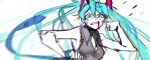  aqua_eyes aqua_hair attacking_viewer bandaged_hand bandages bare_arms bare_shoulders blood blood_from_mouth blue_necktie clenched_hands clenched_teeth collared_shirt colored_blood commentary dynamic_pose floating_hair glaring grey_shirt grimace hatsune_miku highres holding holding_unworn_clothes holding_unworn_necktie imminent_hit imminent_punch improvised_bandage lavanthafall limited_palette long_hair messy_hair motion_blur necktie pale_skin partially_unbuttoned pink_blood pink_pupils pov scowl shirt skinny sleeveless sleeveless_shirt sweat teeth tie_clip untranslatable_commentary unworn_necktie v-shaped_eyebrows vocaloid wringing_clothes 