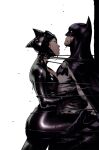  1boy 1girl bat_mask batman batman_(series) batman_symbol belt bodysuit catsuit catwoman commentary dc_comics english_commentary grey_bodysuit highres holding holding_whip jorge_jimenez leather_suit looking_at_another multicolored_bodysuit multicolored_suit superhero_costume taut_bodysuit taut_clothes tight_clothes two-tone_bodysuit two-tone_suit utility_belt whip 