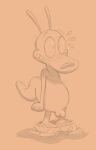 anthro balls blush bodily_fluids clothed clothing comjuke flaccid foreskin genitals hi_res humanoid_genitalia humanoid_penis macropod male mammal marsupial nickelodeon partially_clothed penis rocko's_modern_life rocko_rama solo sweat sweatdrop tail thick_tail underwear underwear_down wallaby