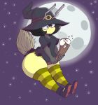  2018 antennae_(anatomy) anthro arthropod bee big_butt black_hair breasts broom_riding butt clothing e_hat fecharis female footwear hair hat headgear headwear hymenopteran insect karri legwear magic_user moon mouthless night non-mammal_breasts noseless outside panties shaking shoes short_stack small_breasts socks solo squish star thick_thighs thigh_highs thigh_socks thigh_squish underwear vendant wide_hips witch witch_hat yellow_body yellow_skin 