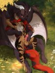 abdominal_bulge absurd_res anal anthro anthro_on_feral balls bestiality conrie dragon felid feline feral genitals grass handjob hi_res lying male male/male mammal mythological_creature mythological_scalie mythology outside penetration penile penis plant reach_around scalie sex size_difference