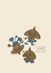  absurdres black_eyes bright_pupils closed_eyes closed_mouth commentary_request happy highres hitmontop horns no_humans open_mouth pokemon pokemon_(creature) simple_background single_horn smile standing tail upside-down white_pupils zozozoshion 