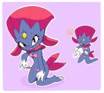 2026 3_claws absurd_res anthro black_nose blush blush_stickers border bra breasts claws clothing clothing_pull cute_fangs digital_media_(artwork) fangs female female_anthro fur generation_4_pokemon grey_body grey_fur hand_on_leg hand_on_own_leg hand_on_own_thigh hand_on_thigh hi_res kneeling looking_at_viewer looking_down nintendo open_mouth panties panty_pull pink_blush pink_bra pink_clothing pink_panties pink_tongue pink_underwear pokemon pokemon_(species) pupils purple_background red_eyes simple_background small_breasts solo squogs teeth tongue tongue_out torn_clothing torn_panties torn_underwear underwear underwear_pull weavile white_border white_sclera