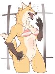 &lt;3 2020 anthro bikini black_nose bottomless breasts canid canine chest_tuft claws cleavage clothed clothing crotch_tuft dipstick_ears dipstick_tail fangs featureless_crotch female fox fur galette gloves_(marking) hand_on_hip hi_res inari_(galette) inner_ear_fluff kemono looking_at_viewer looking_down mammal markings multicolored_ears multicolored_tail navel neck_tuft open_mouth pawpads portrait red_eyes solo swimwear teeth three-quarter_portrait tongue tuft whiskers wide_hips yellow_body yellow_fur 
