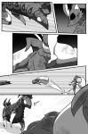 2026 absurd_res ambiguous_feral ambiguous_gender angry anthro arthropod biped black_sclera breasts bunny_costume clothed clothed_feral clothing comic costume cuchuflin digital_drawing_(artwork) digital_media_(artwork) featureless_breasts female female_anthro feral fight generation_4_pokemon generation_5_pokemon greyscale group hi_res kick lopunny male_(lore) monochrome myriapod nintendo pokemon pokemon_(species) quadruped scolipede surprised torn_clothing trio unconscious vein wounded
