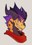 activision anthro bust_portrait countershading dragon facial_hair facial_horn facial_spikes goatee hair horn jaw_spikes letterbox looking_at_viewer male multicolored_body mythological_creature mythological_scalie mythology neck_spikes nose_horn orange_body orange_eyes portrait purple_body purple_countershading purple_hair red_scarf rescued_dragons_(spyro) scalie scarf shrimposaurus simple_background smile solo spikes spikes_(anatomy) spyro_reignited_trilogy spyro_the_dragon titan_(spyro) two_tone_body