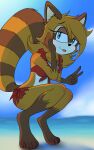 4_toes 5:8 5_fingers absurd_res aged_up anthro bikini bikini_bottom bikini_top blep blue_eyes brown_body brown_fur caramelfox clothing feet female fingers fur hair_down hi_res marine_the_raccoon orange_body orange_fur red_bikini red_clothing red_swimwear sega shoulder_length_hair smug smug_expression smug_face solo sonic_the_hedgehog_(series) swimwear teasing toes tongue tongue_out two-piece_swimsuit