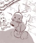 5:6 absurd_res anthro blush canid canine canis clothing covering covering_crotch covering_self domestic_dog duo embarrassed embarrassing_nudity feelferal feral hi_res high-angle_view macropod male mammal marsupial nickelodeon nude public public_nudity rocko's_modern_life rocko_rama spunky_(rocko's_modern_life) swimming_trunks swimwear tail thick_tail wallaby