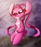  2018 alien angel_(lilo_and_stitch) antennae_(anatomy) chest_tuft claws disney experiment_(lilo_and_stitch) eyebrows eyelashes female_(lore) flower fur hi_res lilo_and_stitch long_ears pink_body pink_fur pink_inner_ear plant purple_nose semi-anthro smile solo starryblast9 toe_claws tuft white_body white_fur 