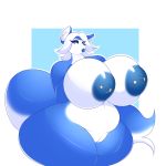  1:1 absurd_res anthro arizonathevixen big_breasts big_butt big_nipples blue_body blue_fur blue_lips blue_nipples blue_nose breasts butt canid canine canis curvy_figure darbo digital_drawing_(artwork) digital_media_(artwork) domestic_dog eyeshadow female fur hair hi_res hourglass_figure husky hyper knee_up lips makeup mammal nipples nordic_sled_dog piercing pouting silver_eyes simple_background slightly_chubby solo solo_focus spitz thick_lips thick_thighs white_body white_fur white_hair wide_hips 