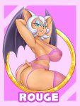  3:4 alternate_version_at_source anthro areola aside_glance breasts butt chiropteran clothing female lingerie mammal nipples pose riukykappa rouge_the_bat solo sonic_adventure sonic_the_hedgehog_(series) wings 