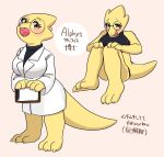 alphys anthro barefoot big_breasts blush bra breasts buckteeth claws clipboard clothed clothing coat eyewear female front_view glasses hi_res holding_clipboard holding_object japanese_text kayama_akimaru lab_coat looking_at_viewer midriff nervous non-mammal_breasts open_mouth open_smile orange_eyes panties reptile scales scalie shirt simple_background sitting smile solo sports_bra standing teeth text thick_tail three-quarter_view topwear undertale underwear video_games wavy_mouth wide_hips yellow_body yellow_scales 