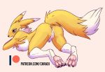  anthro anus blue_eyes blush breasts butt chradi digimon digimon_(species) female genitals looking_back open_mouth pawpads paws presenting presenting_pussy pussy renamon solo text url 