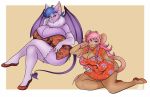  anthro asian_clothing bar big_breasts breast_size_difference breasts catsmeow chinese_clothing chinese_dress chiropteran cleavage clothed clothing crossed_legs dress duo east_asian_clothing eyewear glasses hi_res huge_breasts mammal purple_body rodent simple_background sitting 