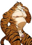  2018 5_fingers anthro balls biceps butt felid fingers flaccid genitals hi_res humanoid_genitalia humanoid_penis male mammal muscular muscular_anthro muscular_male nesskain nipples nude pantherine pecs penis simple_background solo tiger white_background 