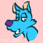  1:1 2020 anthro blue_body blue_fur canid canine canis fur male mammal purple_body purple_skin shy smile solo vmc wolf 