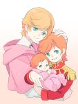  1girl age_progression aiya_kyuu audrey_burne baby green_eyes gundam gundam_unicorn gundam_zz highres looking_at_viewer mineva_lao_zabi mobile_suit_gundam orange_hair short_hair smile white_background zeon 