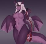  anthro collar dragon female grey_eyes grin hair hand_on_hip hi_res holding_leash holding_object izoxie leash saeva_(character) smile solo toothy_grin white_hair wings 