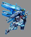  beam_rifle energy_gun flying from_side g-self grey_background gun gundam gundam_g_no_reconguista holding holding_gun holding_weapon horns king_of_unlucky mecha no_humans solo weapon yellow_eyes 