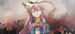  1girl bow cheat-nu expressionless eyebrows_visible_through_hair fox_mask hata_no_kokoro holding_pinwheel looking_at_viewer mask mask_on_head pink_eyes pink_hair pink_neckwear pinwheel plaid plaid_shirt shirt string touhou youkai 