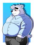  2020 3:4 absurd_res aggressive_retsuko anthro belly black_nose blush bottomwear bulge clothing hi_res kemono male mammal obese obese_anthro obese_male overweight overweight_anthro overweight_male pants polar_bear sanrio shirota shirt solo tdph2dubnoxxthu topwear ursid ursine 