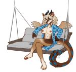  2020 4_toes 5_fingers anthro areola blue_eyes breasts canid canine canis digital_media_(artwork) feathered_wings feathers female fingers horn hybrid kaitycuddle mammal nipples smile solo toes wings wolf 