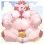  1:1 2020 anthro belly bulge chernobog clothing eyes_closed hi_res humanoid_hands kemono male mammal meimei_kia moobs nipples overweight overweight_anthro overweight_male pink_body sitting solo tokyo_afterschool_summoners underwear ursid video_games 