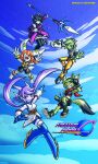  1boy absurdres animal_ears anklet arm_guards armlet armor black_gloves black_hair black_jumpsuit black_nose black_tank_top blue_boots blue_gloves boots carol_tea cat_ears cat_girl cat_tail chinese_knot colored_skin commander_torque commentary dog_girl dog_tail dragon_girl dragon_horns earphones energy_gun english_commentary fingerless_gloves floppy_ears freedom_planet freedom_planet_2 furry furry_female gloves green_fur green_hair green_shorts green_skin gun handgun highres horns jewelry jumpsuit long_hair milla_basset multiple_girls neera_li orange_hair panda_ears panda_girl pink_eyes polearm purple_hair red_scarf sash_lilac scarf sharp_teeth short_hair shorts sleeveless_jumpsuit striped_fur tail tank_top teeth tennasi19 thigh_boots twintails water_dragon weapon white_fur white_gloves yellow_armor 