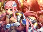  1girl armor ass blue_eyes blush bodysuit boots breast_press breasts broken_armor censored consensual_tentacles cum cum_on_ass cum_on_body divine_heart_makina divine_heart_makina_(character) fellatio game_asset hair_ornament kuroishi_ringo kurusu_makina_(divine_heart_makina) large_breasts licking long_hair magical_girl mechanical_magical_girl monster mosaic_censoring nipples non-web_source official_art oral pink_hair self-datamine slime_(substance) solo tentacles thighhighs tongue torn_clothes variant_set very_long_hair visual_novel_cg 