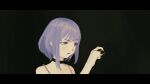  1girl bang_dream! bang_dream!_it's_mygo!!!!! black_choker choker commentary half-closed_eye highres holding letterboxed looking_at_object lunafeast parody portrait purple_hair raised_eyebrow red_eyes short_hair silent_hill_(series) silent_hill_2 solo yuutenji_nyamu 