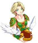  1girl arikawa armor blonde_hair closed_mouth green_armor head_wings helmet looking_at_viewer medium_hair simple_background solo valkyrie_(vnd) valkyrie_no_densetsu white_background winged_helmet 