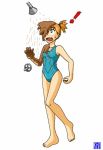  barefoot female goo_transformation green_eyes gym_leader hair human mammal misty_(pok&eacute;mon) nintendo omoi orange_hair pok&eacute;mon rubber shocked_expression shower simple_background solo transformation video_games white_background 