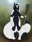 2020 3:4 4_toes 5_fingers ajna anthro areola black_body black_fur black_hair blue_eyes breasts canid canine digital_media_(artwork) female fingers fox fur genitals hair hi_res mammal multi_tail nipples pussy solo toes white_body white_fur 