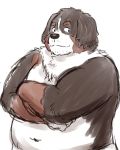  2020 4:5 anthro belly bernese_mountain_dog black_body black_fur brown_body brown_fur canid canine canis domestic_dog fur hi_res kemono male mammal molosser mountain_dog navel overweight overweight_anthro overweight_male simple_background solo swiss_mountain_dog white_background white_body white_fur yaki_atsuage 