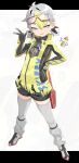 1girl absurdres ahoge apex_legends arm_cutout blonde_streaks blue_eyes bodysuit breasts bullet child chinese_commentary clothing_cutout commentary_request cyberpunk_(series) cyberpunk_2077 full_body goggles goggles_on_head hand_on_own_hip high_collar highres long_sleeves loose_socks low_twintails multicolored_hair open_mouth personification shoes short_hair short_twintails shorts shuyu side_cutout skippy_(gun) small_breasts smile socks solo standing star-shaped_pupils star_(symbol) streaked_hair symbol-shaped_pupils thighhighs twintails w white_hair 