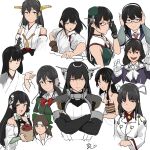  6+girls :o absurdres adjusting_eyewear akagi_(kancolle) ashigara_(kancolle) black_hair blue_eyes bow bowtie brown_gloves brown_hair character_request chikuma_(kancolle) choukai_(kancolle) claw_pose closed_mouth collared_shirt color_connection commentary_request cropped_torso crossed_arms curtained_hair danjou detached_sleeves from_side glasses gloves grey_eyes hair_between_eyes hair_color_connection hair_ornament hairband haruna_(kancolle) headgear highres hiyou_(kancolle) holding japanese_clothes jintsuu_(kancolle) kantai_collection kimono layered_clothes long_hair long_sleeves looking_at_viewer mizuho_(kancolle) multiple_girls nagato_(kancolle) ooyodo_(kancolle) open_mouth pink_eyes pointy_ears red_bow red_bowtie red_shirt shirt short_sleeves shouhou_(kancolle) sidelocks signature simple_background single_glove sleeveless smile straight-on strapless tube_top white_background white_gloves white_shirt wide_sleeves yellow_eyes 