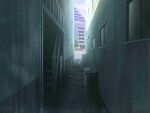  air_conditioner alley apartment balcony blue_sky bucket building city cityscape cloud cloudy_sky day divine_heart_makina door game_asset no_humans non-web_source official_art outdoors puddle road scenery self-datamine sky stairs street trash_can tree visual_novel_cg window 