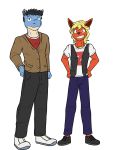  3:4 anthro anthrofied blastoise chest_tuft clothed clothing duo ear_piercing eeveelution flareon full-length_portrait fully_clothed fuze hands_on_hips hi_res male nintendo piercing pok&eacute;mon pok&eacute;mon_(species) portrait simple_background tuft video_games white_background 